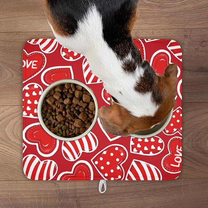 Valentines Day Dish Drying Mat for Kitchen Counter Red Polka Dot Stripe Love - Image 9