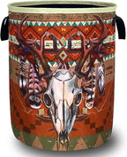 Longhorn Cattle Skull Laundry Basket Oxford Cloth Colorful Tribal Laundry Hamper by Unknown