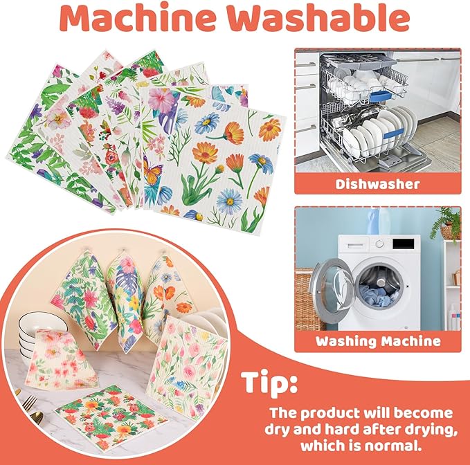 6 Pack Swedish Dishcloths for Kitchen, Swedish Rag Absorbent Spring Floral Dish - Image 4