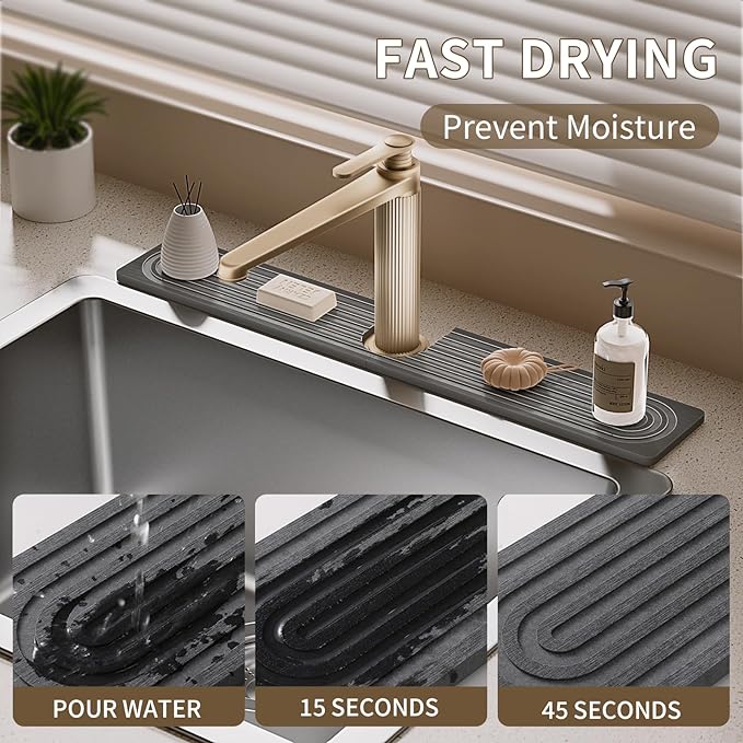 Faucet Mat for Kitchen Sink, Diatomite Stone Drying Sink Protectors, Bathroom - Image 6
