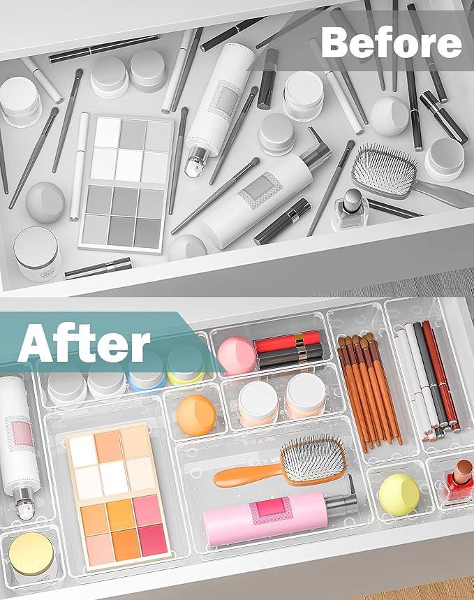 30Pcs Clear Plastic Drawer Organizers Set, 4size makeup drawer organizer trays - Image 4