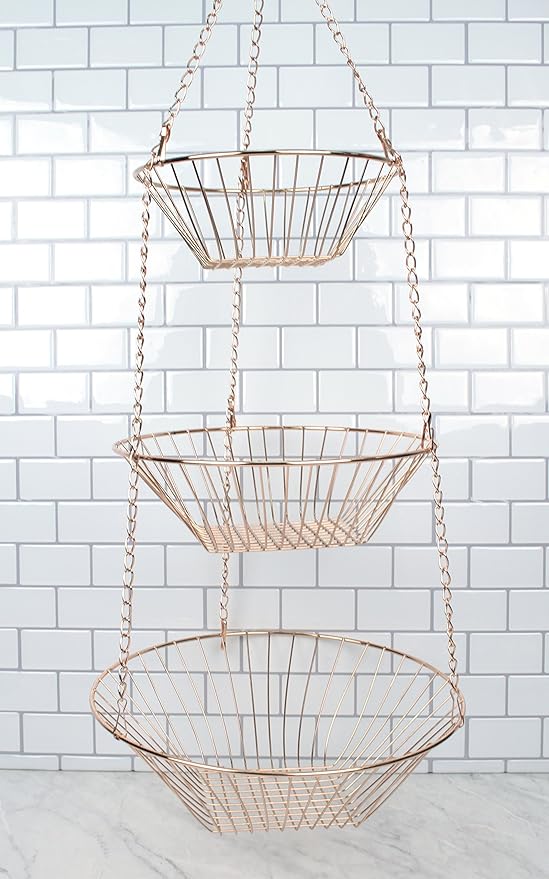 RSVP International Hanging Storage Collection 3-Tier Baskets, Copper Wire - Image 5