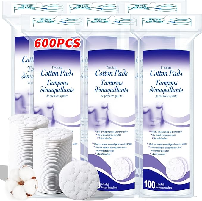 Premium Cotton Pads for Face, 100% Pure & Natural Organic Cotton Rounds by KUKEOitemstoaddfuntoyourlife