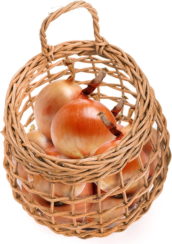 Elsjoy Set of 2 Hanging Onion Basket, Wall Mount Small Wicker Baskets - Image 4