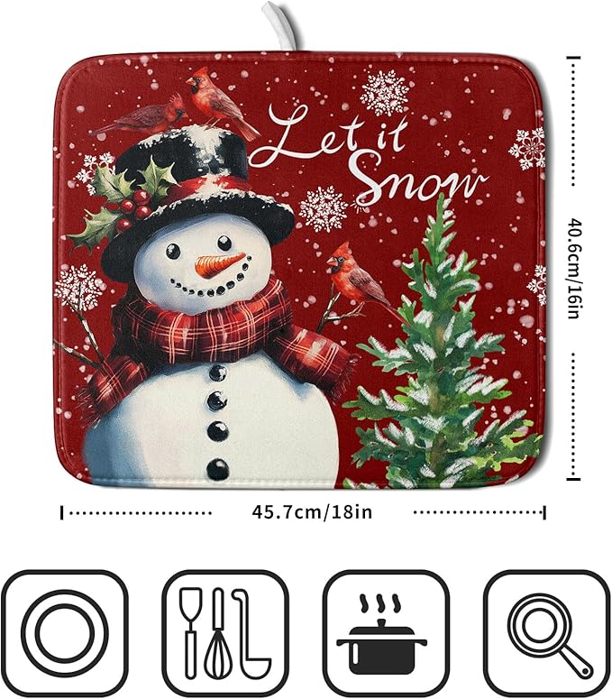 Winter Snowflake Red Dish Drying Mat - Image 2