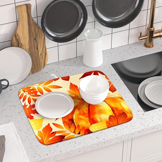 Autumn Pumpkin Maple Leaf Dish Drying Mat - Image 6