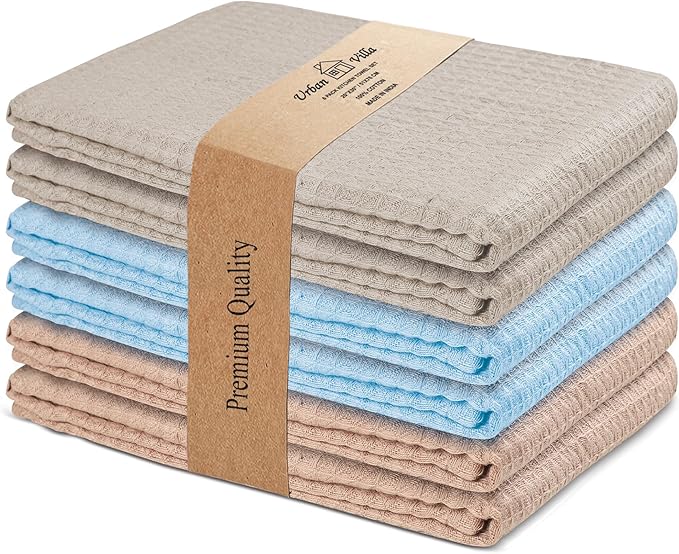 Urban Villa Kitchen Towels Waffle Dish Cloths Multi Color Set of 6 Over Sized by CottonTrends