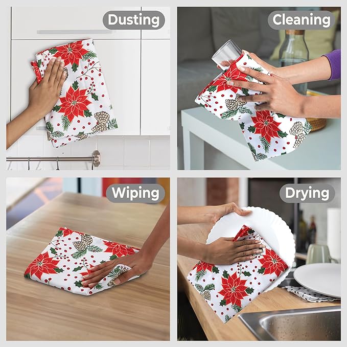 Urban Villa Christmas Kitchen Towels Pine Cone Print Multi Color, 100% Cotton - Image 6