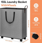 Laundry Basket with Wheels, Collapsible Laundry Baskets, Laundry Hamper with - Image 2