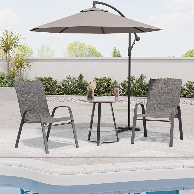 Patio Chairs Set of 2, Outdoor Dining Chairs Stackable for All Weather, Breathable Metal Modern Outside Furniture Chair for Pool Side, Garden, Backyard Deck, Dark Grey - Image 3
