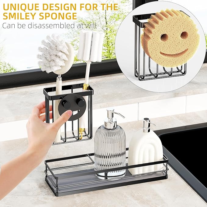 Sink Caddy Organizer with Water Absorbing Stone Tray, Instant Dry Sponge Holder - Image 4