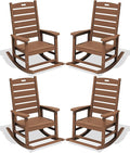 SERWALL Outdoor Rocking Chair Set of 4, Oversized HDPE Patio Rocking Chair with Footrest for Adults, All Weather Porch Rocker for Deck Patio Balcony, Brown by SERWALL