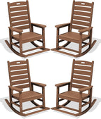 SERWALL Outdoor Rocking Chair Set of 4, Oversized HDPE Patio Rocking Chair with Footrest for Adults, All Weather Porch Rocker for Deck Patio Balcony, Brown by SERWALL