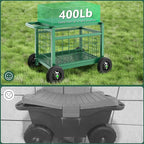 FLINTER Rolling Garden Work Seat with Wheels, Upgraded Heavy Duty Gardenning Cart with Seat - Garden Rolling Stools with Wheels for Seniors, Lawn, Patio & Backyard Gardening, Green - Image 8