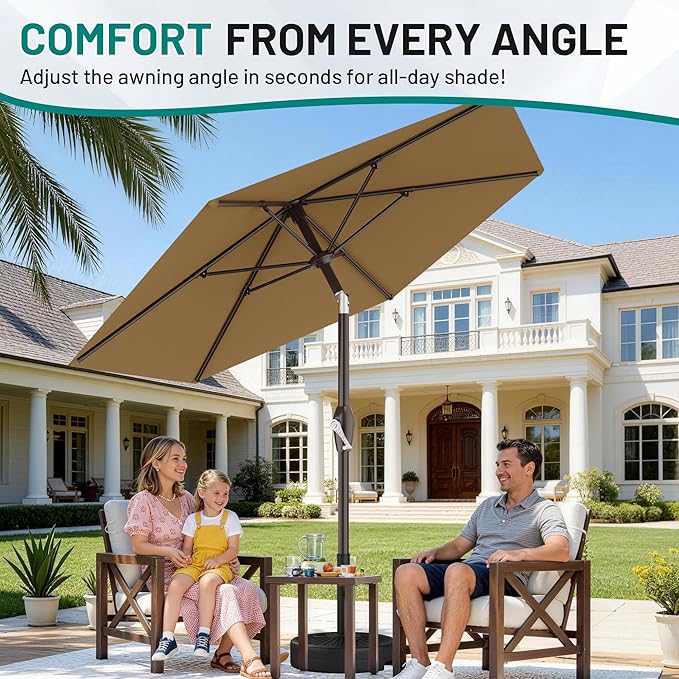 AreShark 7.5FT Patio Umbrella Table Market Umbrella with 6 Sturdy Ribs, Button Tilt/Crank, Heavy-Duty Outdoor Umbrellas for Pool, Deck, Garden and Backyard, Khaki - Image 3
