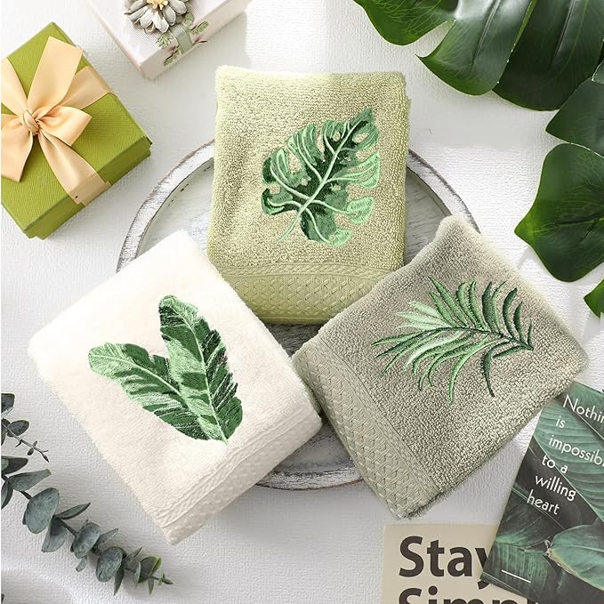 3 Pcs Sage Green Hand Towels Tropical Bathroom Decor Farmhouse Embroidered Sage - Image 6