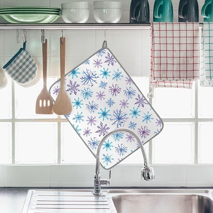 Whaline Winter Snowflake Dish Drying Mat 18 x 24 Inch Extra Large Christmas - Image 7