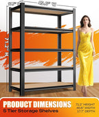 AOAORRG Set of 5 Garage Shelving Heavy Duty Storage Shelves, Metal Adjustable Shelving Unit, Utility Garage Organizer Shelf for Basement, Pantry, Kitchen, Warehouse, 45.6" Wx17.7 Dx71.2 H, Black - Image 3