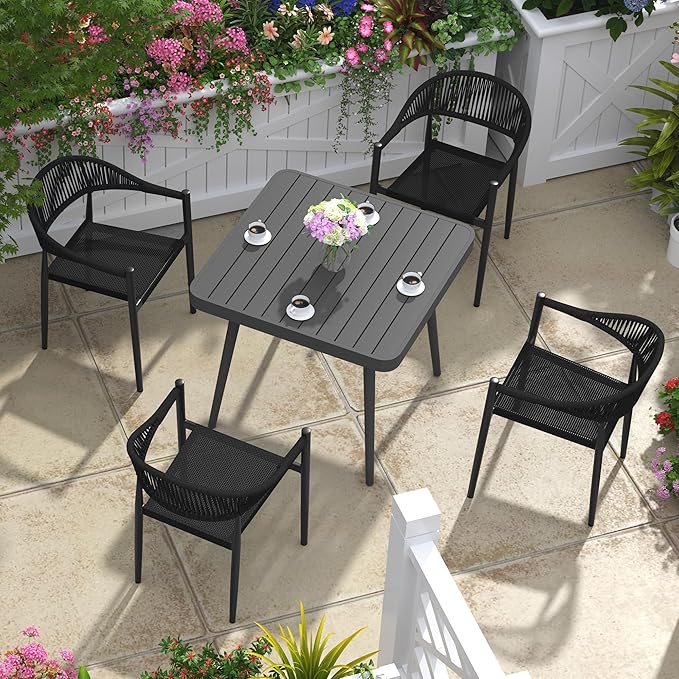 TWT Patio Dining Chairs Outdoor Stackable Dining Chairs for All Weather, Breathable Textilene Garden Outdoor Furniture for Backyard Deck (Black, Set of 4) - Image 2