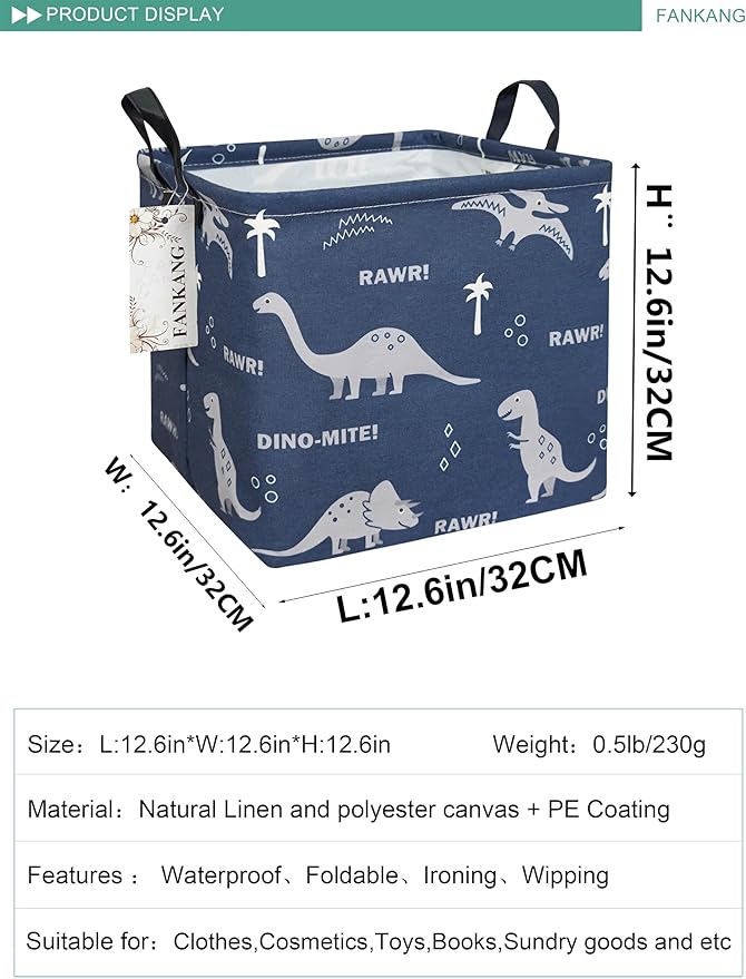 FANKANG Square Nursery Hamper Storage Bins Canvas Laundry Basket Foldable - Image 2