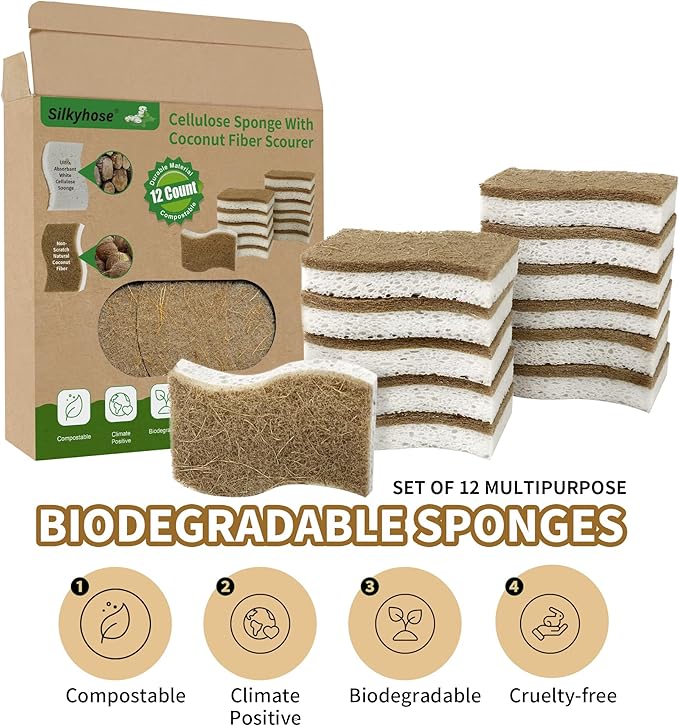 12 Pack Natural Kitchen Sponges, Biodegradable & Compostable | Non-Scratch - Image 5