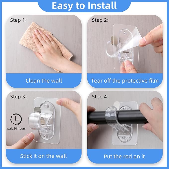 ANDGOO 18 Pack Adhesive Curtain Rod Brackets, No Hole, No Drilling, No Tool - Image 5