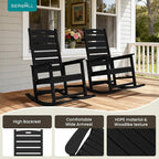 SERWALL Outdoor Rocking Chair Set of 2, Oversized Rocking Chair with Footboard for Adults, HDPE All Weather Resistant Rocking Chairs for Patio, 350lbs Weight Capacity, Black - Image 6