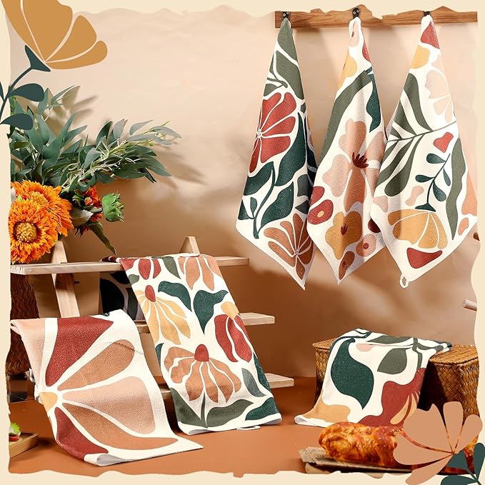 Breling Set of 6 Kitchen Towels Vintage Themed Dish Towel Bathroom Decorative - Image 2