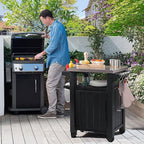 Keter Unity Small 40 Gallon Grill Prep Table and Storage Cart, Grey – BBQ Station with Wheels and Stainless Steel Top, Portable Serving Stand for Patio, Deck, and Backyard - Image 5