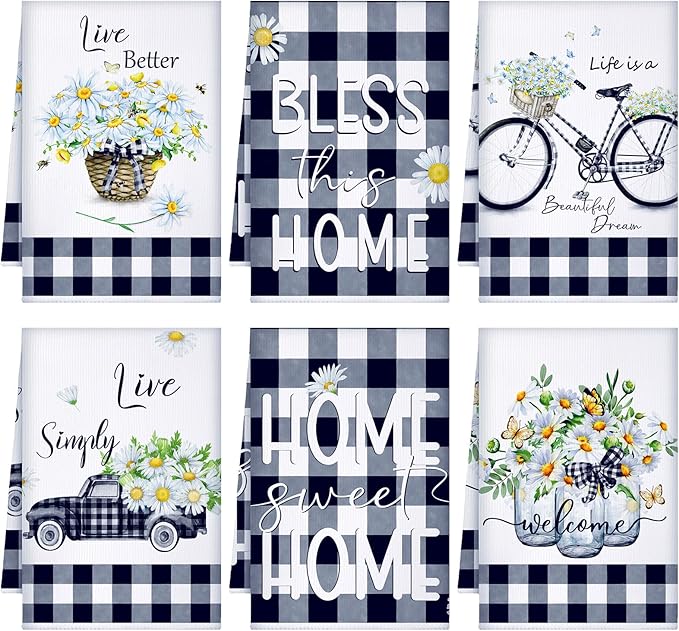 Geyoga 6 Pcs Spring Floral Kitchen Towels Flamingo Dish Hand Towels Sunflower by Geyoga