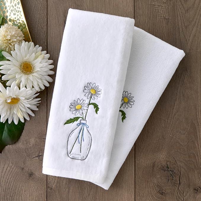 SKL Home Daisies in Vase 100% Cotton Embroidered 2pc Hand Towel Set, Decorative - Image 4