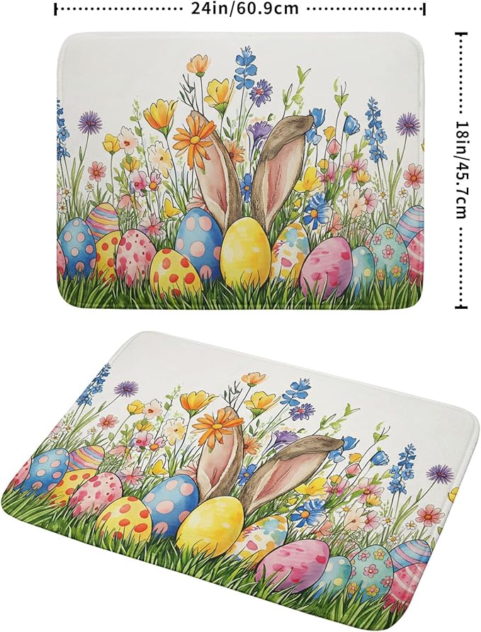 Easter Colorful Bunny Egg Flowers Dish Drying Mat 18 x 24 Inch Absorbent - Image 2