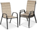 MAMIZO Patio Dining Chairs, Stackable All Weather Teslin Chair, Heavy Duty Outdoor Breathable Chairs Set, w/Armrests, Upgraded Chair FeetW/Strenthened Iron Spacers, 330 LBS (4, Brown) by MAMIZO