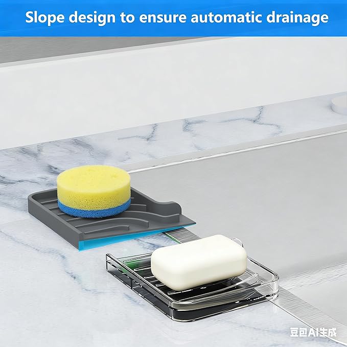 Sponge Holder for Kitchen Sink, Dish Sponge Holder & Soap Tray - Image 5