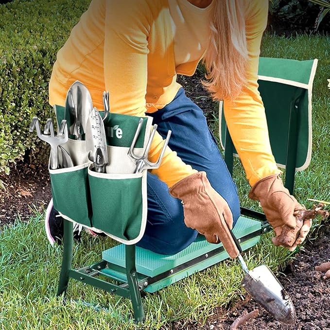 TomCare Upgraded Garden Kneeler Seat Widen Soft Kneeling Pad Garden Stools Garden Bench with 2 Large Tool Pouches Outdoor Foldable Gardening Gifts for Women Men Gardeners, Green - Image 2