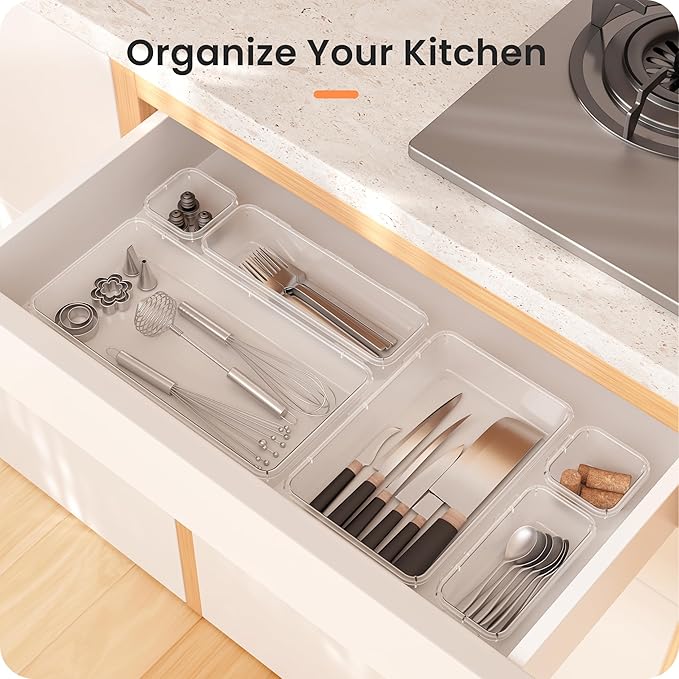 A-LuGei 【46PCS & 5Sizes】 Clear Drawer Organizer, 【Hold 277 Items】 Makeup - Image 8