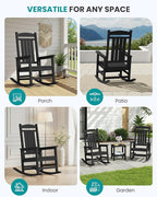 SERWALL HDPE Outdoor Rocking Chair Set of 4, Patio Rocking Chairs, All-Weather Porch Rockers for Adults, Black - Image 8