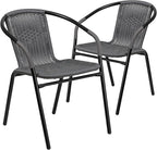EMMA + OLIVER Set of 2 Modern Rattan Indoor/Outdoor Stack Chairs, Stacking Rattan Patio Chairs with Curved Back and Cross Bracing, Gray - Image 3