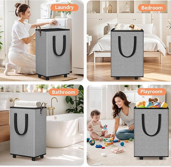 Laundry Basket with Wheels, Collapsible Laundry Baskets, Laundry Hamper with - Image 7