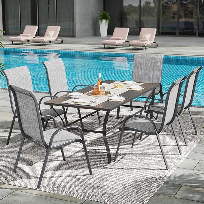 UDPATIO Patio Chairs Set of 6, Stackable Outdoor Dining Chairs for All Weather, Outdoor Furniture with Breathable Textilene Fabric, 350LBS Capacity, for Garden, Backyard, Deck (Light Grey) - Image 2