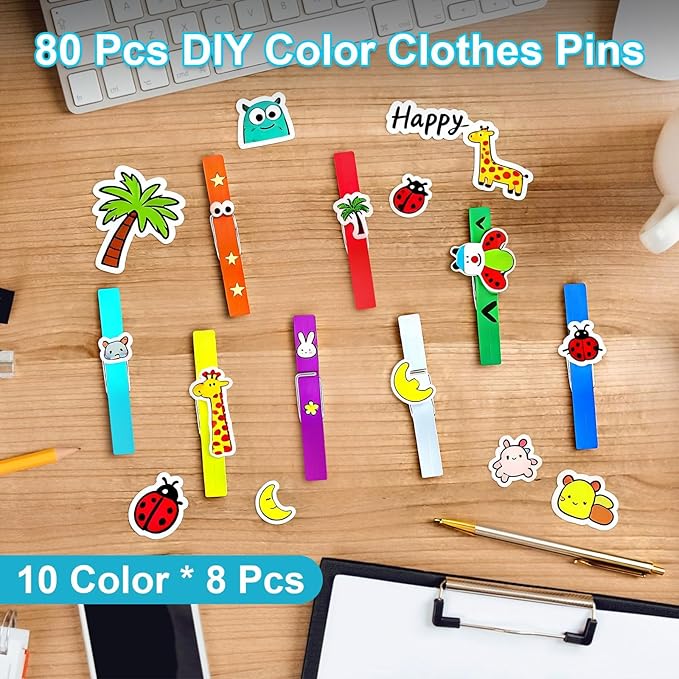 80 Pcs Wooden Colored Clothespins - Image 4