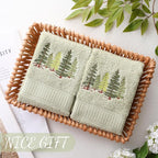 2 Pcs Forest Hand Towels Gray Green Bathroom Decor 14x29 Inch Embroidered 100% - Image 2