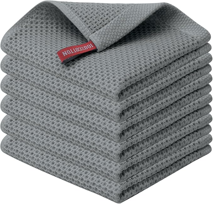 Kitinjoy 100% Cotton Kitchen Dish Cloths, 6 Pack Waffle Weave Ultra Soft by Kitinjoy