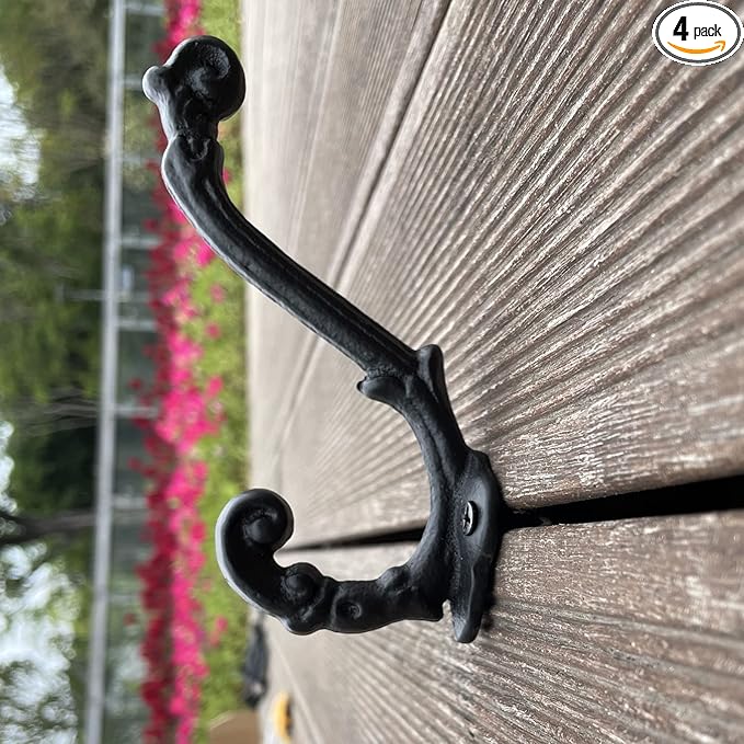 4 Pack Cast Iron Wall Hooks Antique Vintage Rustic Farmhouse Coat Hooks by Facaler