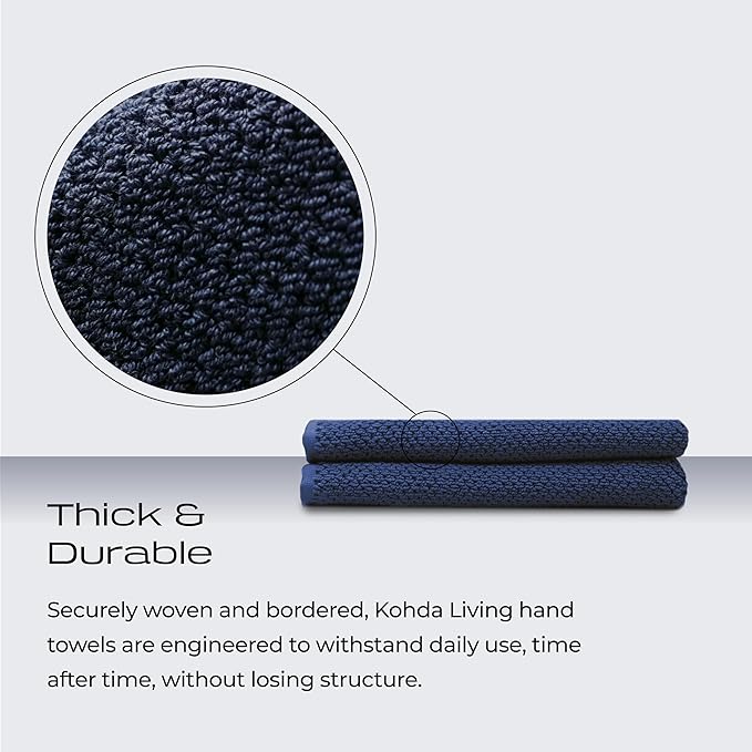 Luxury Silver-Infused Navy Blue Hand Towel Set of 2, 23.6"x17.7" - Image 4