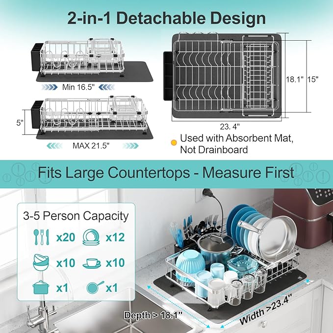 GSlife Large Capacity Expandable Dish Drying Rack - Image 2