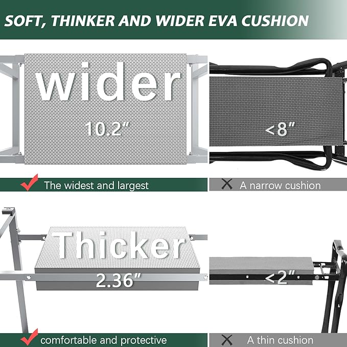 FLINTER Garden Kneelers Seat, Stable and Save Tip-Resistant Design 10.2" Wider Garden Kneeler and Seat with Handle, Heavy Duty Gardening Stool for Seniors, Gardening Weeding Bench for Parents - Gray - Image 6