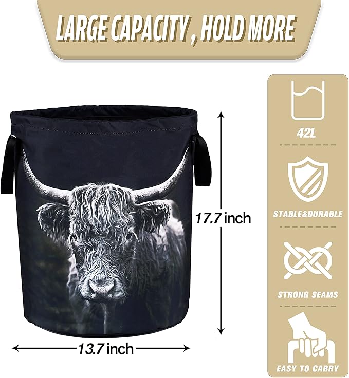 Highland Cow Laundry Basket Animal Foldable Oxford Cloth Funny Tote Bag Laundry - Image 2