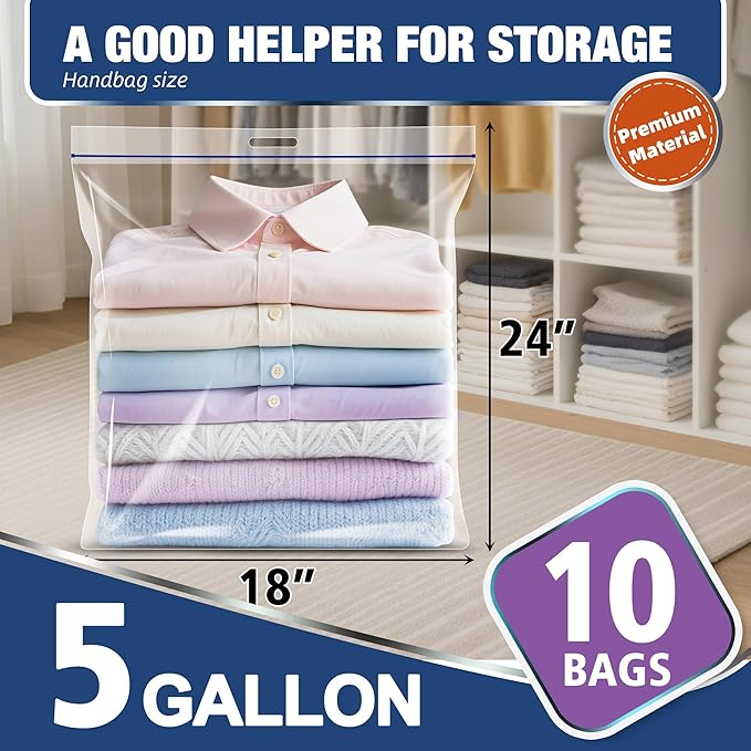 5 Gallon Extra Large Zipper Bag, 18” x 24” Clear Plastic Storage Bag - Image 2