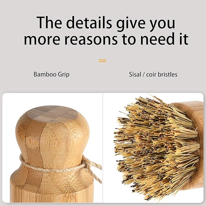 Natural Sisal Dish Washing Brush Bamboo Round Scrub Brush Pots Pans Vegetables - Image 7
